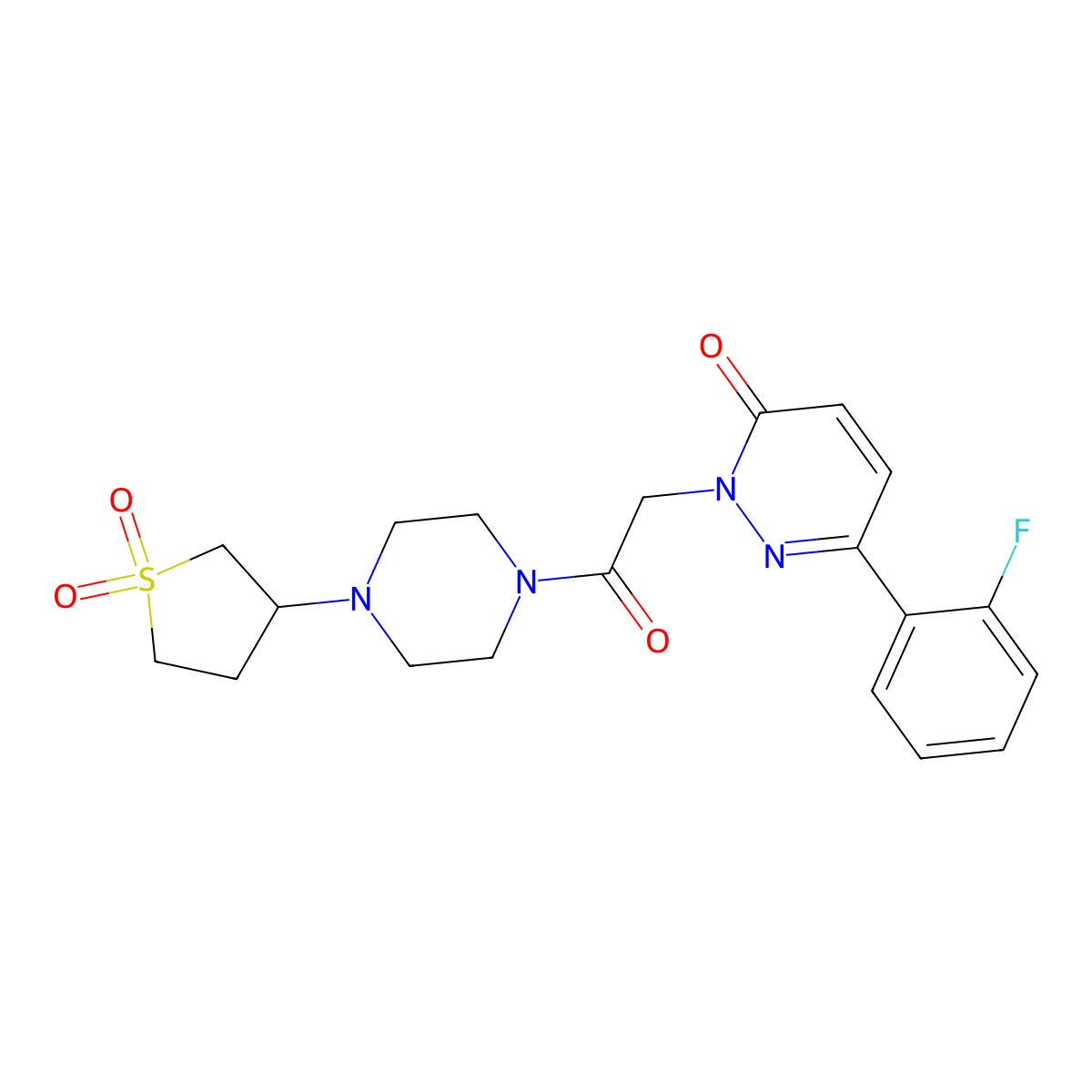 2-(2-(4-(1,1-dioxidotetrahydrothiophen-3-yl)piperazin-1-yl)-2-oxoethyl)-6-(2-fluorophenyl)pyridazin-3(2H)-one molecular structure, CAS 1282117-72-9