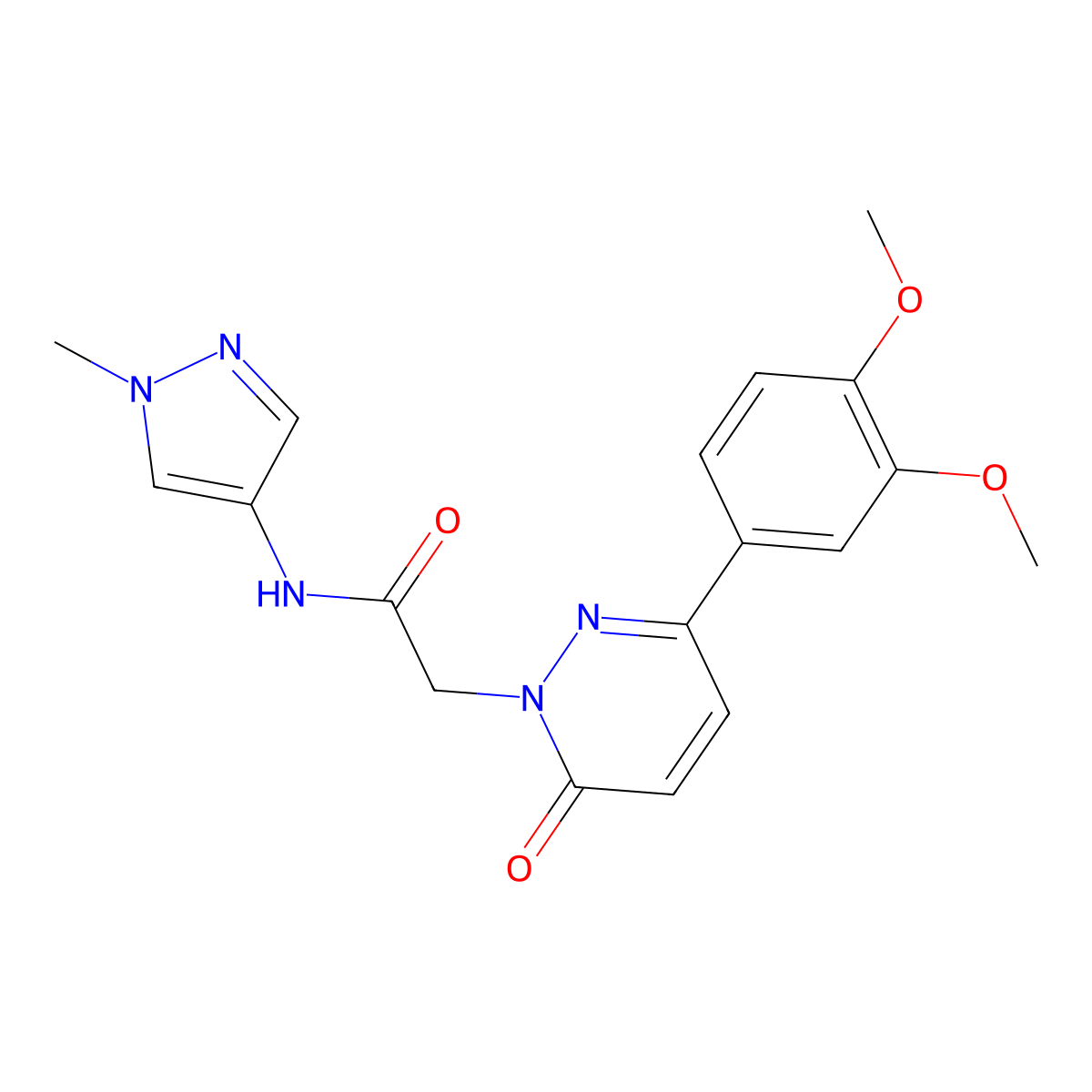 2-(3-(3,4-dimethoxyphenyl)-6-oxopyridazin-1(6H)-yl)-N-(1-methyl-1H-pyrazol-4-yl)acetamide molecular structure, CAS 1282117-77-4
