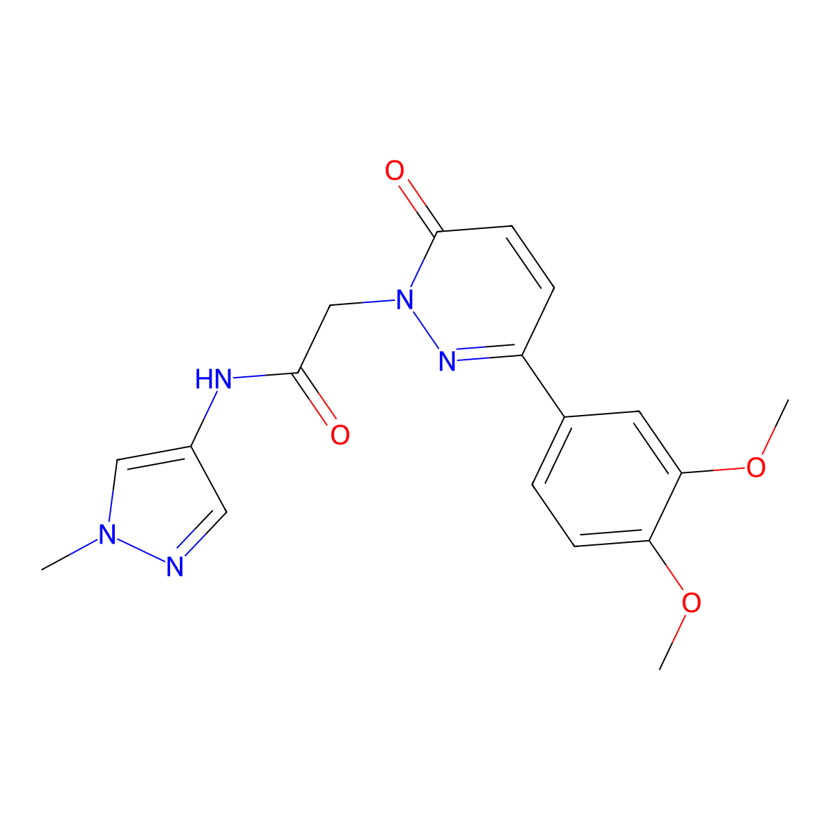 2-(3-(3,4-dimethoxyphenyl)-6-oxopyridazin-1(6H)-yl)-N-(1-methyl-1H-pyrazol-4-yl)acetamide molecular structure, CAS 1282117-77-4