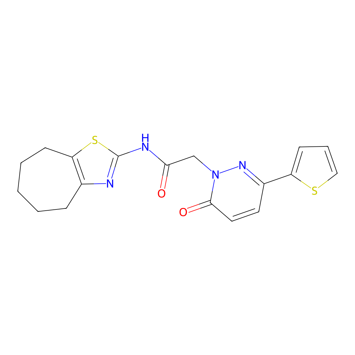 N-[(2Z)-3,4,5,6,7,8-hexahydro-2H-cyclohepta[d][1,3]thiazol-2-ylidene]-2-[6-oxo-3-(thiophen-2-yl)pyridazin-1(6H)-yl]acetamide molecular structure, CAS 1282118-13-1