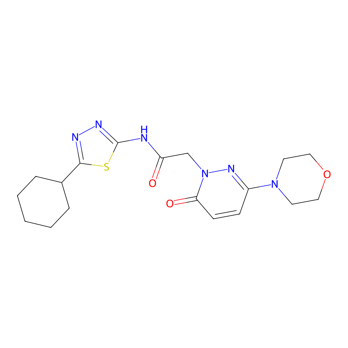 N-[(2E)-5-cyclohexyl-1,3,4-thiadiazol-2(3H)-ylidene]-2-[3-(morpholin-4-yl)-6-oxopyridazin-1(6H)-yl]acetamide molecular structure, CAS 1282118-25-5