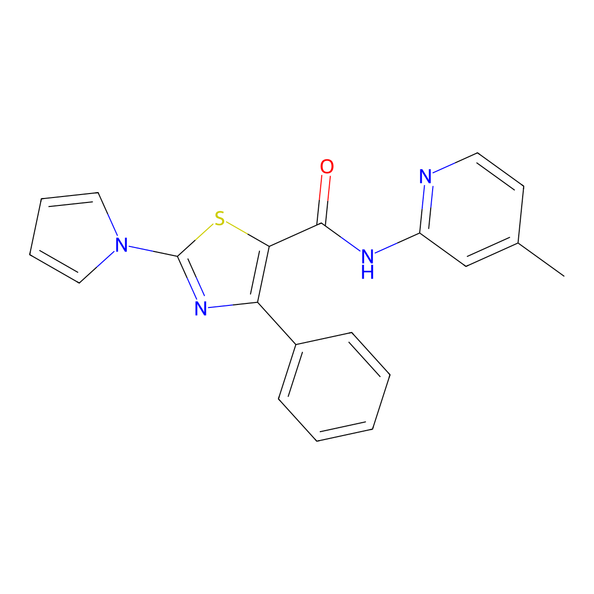 N-(4-methylpyridin-2-yl)-4-phenyl-2-(1H-pyrrol-1-yl)-1,3-thiazole-5-carboxamide molecular structure, CAS 1282118-37-9
