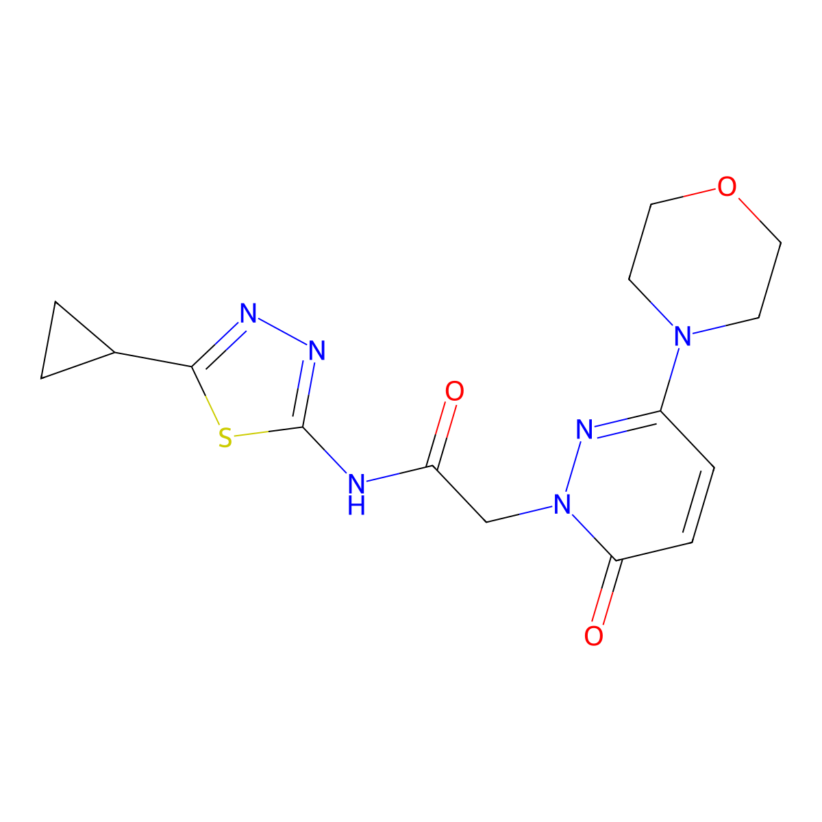 N-[(2E)-5-cyclopropyl-1,3,4-thiadiazol-2(3H)-ylidene]-2-[3-(morpholin-4-yl)-6-oxopyridazin-1(6H)-yl]acetamide molecular structure, CAS 1282118-40-4