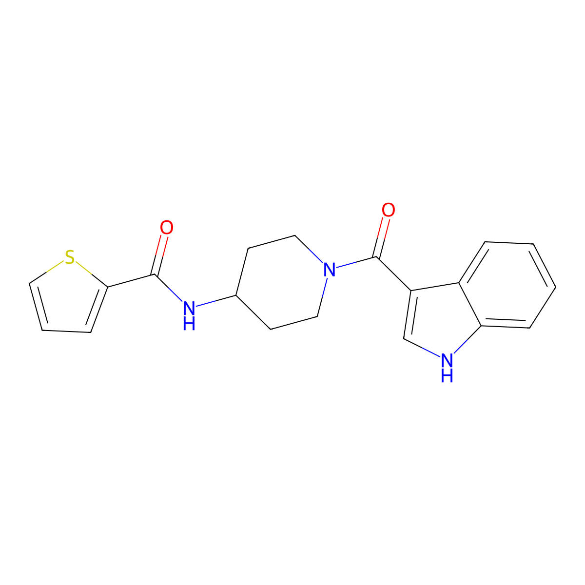 N-[1-(1H-indol-3-ylcarbonyl)piperidin-4-yl]thiophene-2-carboxamide molecular structure, CAS 1282118-53-9