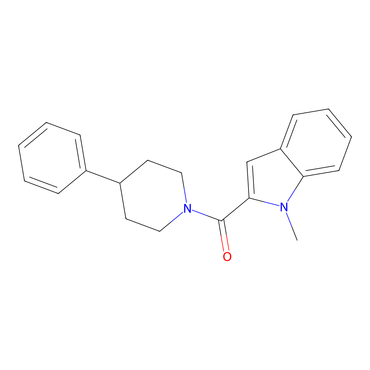 (1-methyl-1H-indol-2-yl)(4-phenylpiperidin-1-yl)methanone molecular structure, CAS 1282118-61-9