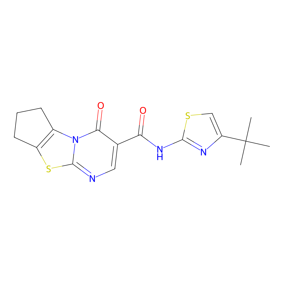 N-(4-(tert-butyl)thiazol-2-yl)-4-oxo-4,6,7,8-tetrahydrocyclopenta[4,5]thiazolo[3,2-a]pyrimidine-3-carboxamide molecular structure, CAS 1282118-65-3