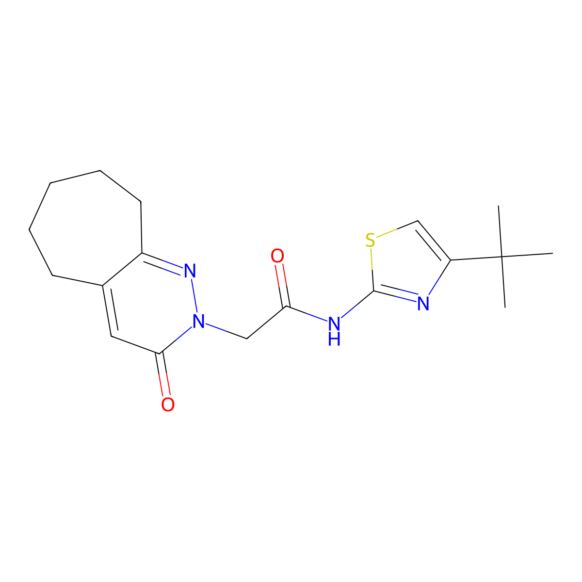 N-[(2Z)-4-tert-butyl-1,3-thiazol-2(3H)-ylidene]-2-(3-oxo-3,5,6,7,8,9-hexahydro-2H-cyclohepta[c]pyridazin-2-yl)acetamide molecular structure, CAS 1282118-82-4