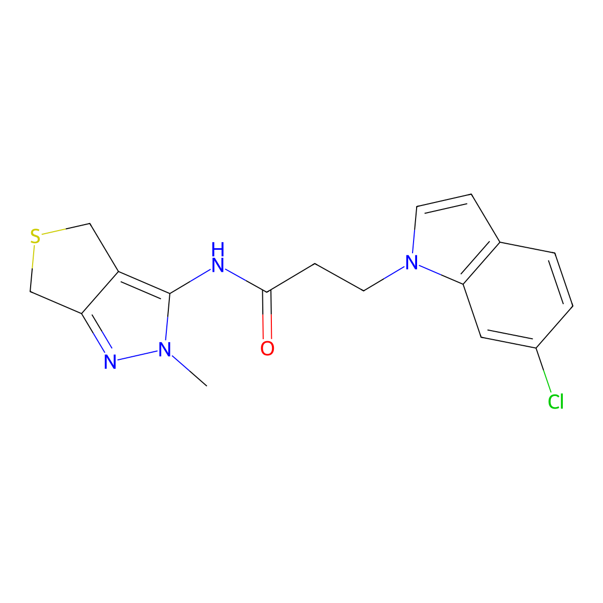 3-(6-chloro-1H-indol-1-yl)-N-(2-methyl-2,6-dihydro-4H-thieno[3,4-c]pyrazol-3-yl)propanamide molecular structure, CAS 1282119-39-4