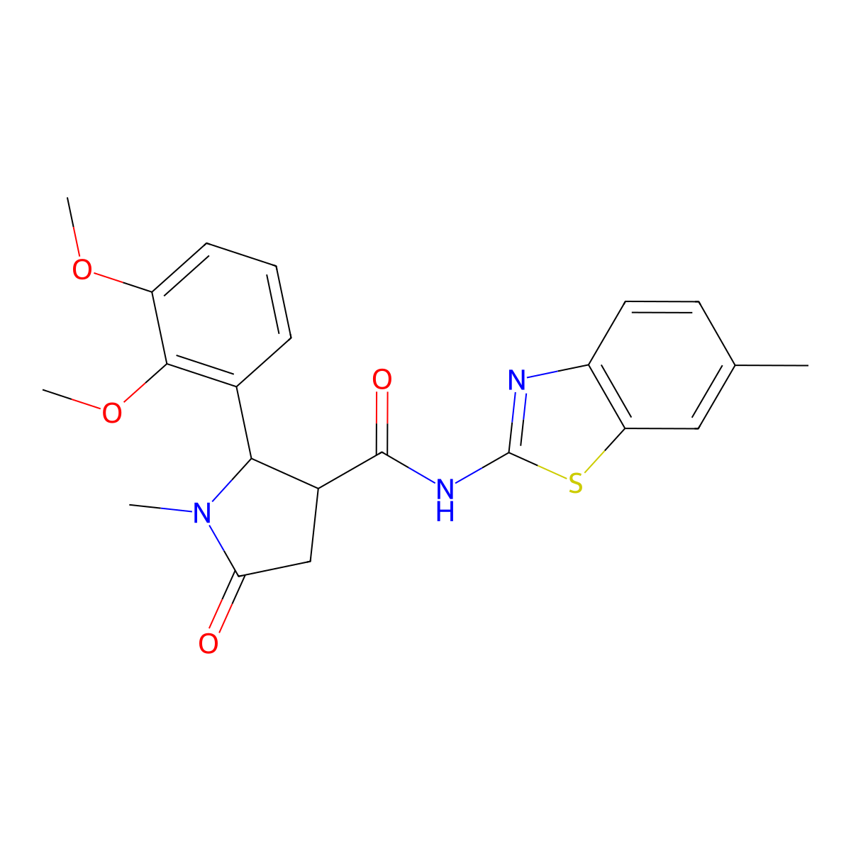 2-(2,3-dimethoxyphenyl)-1-methyl-N-(6-methyl-1,3-benzothiazol-2-yl)-5-oxopyrrolidine-3-carboxamide molecular structure, CAS 1282119-58-7