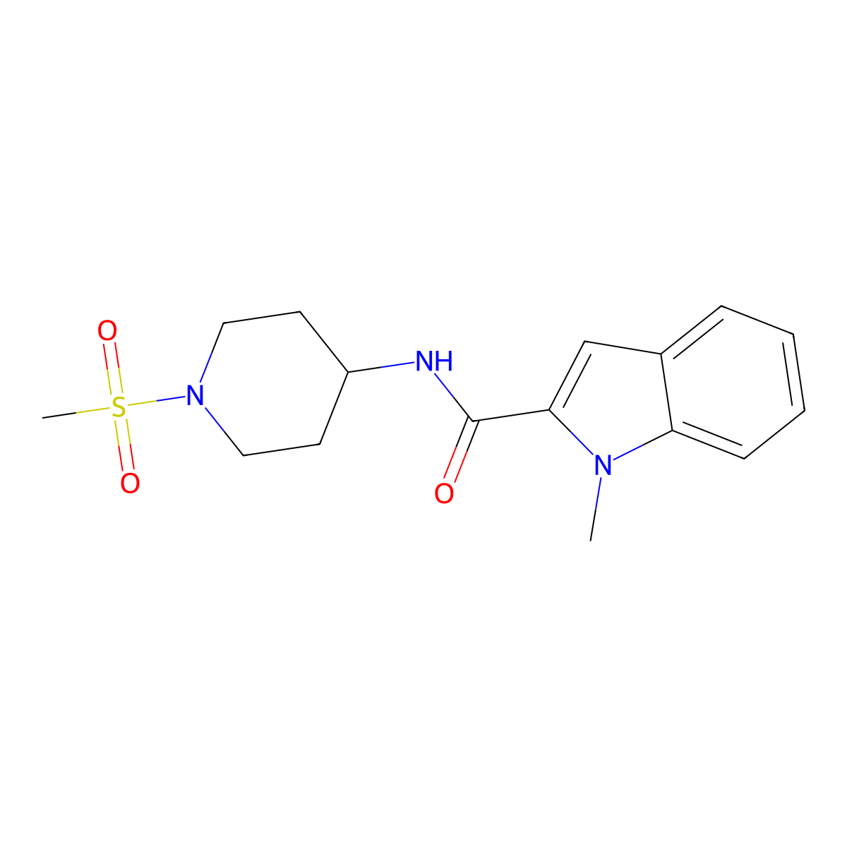1-methyl-N-(1-(methylsulfonyl)piperidin-4-yl)-1H-indole-2-carboxamide molecular structure, CAS 1282119-60-1