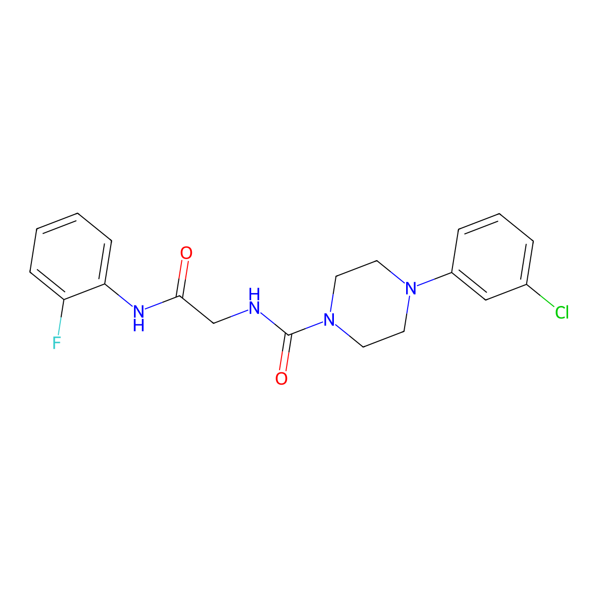 4-(3-chlorophenyl)-N-(2-((2-fluorophenyl)amino)-2-oxoethyl)piperazine-1-carboxamide molecular structure, CAS 1282119-68-9