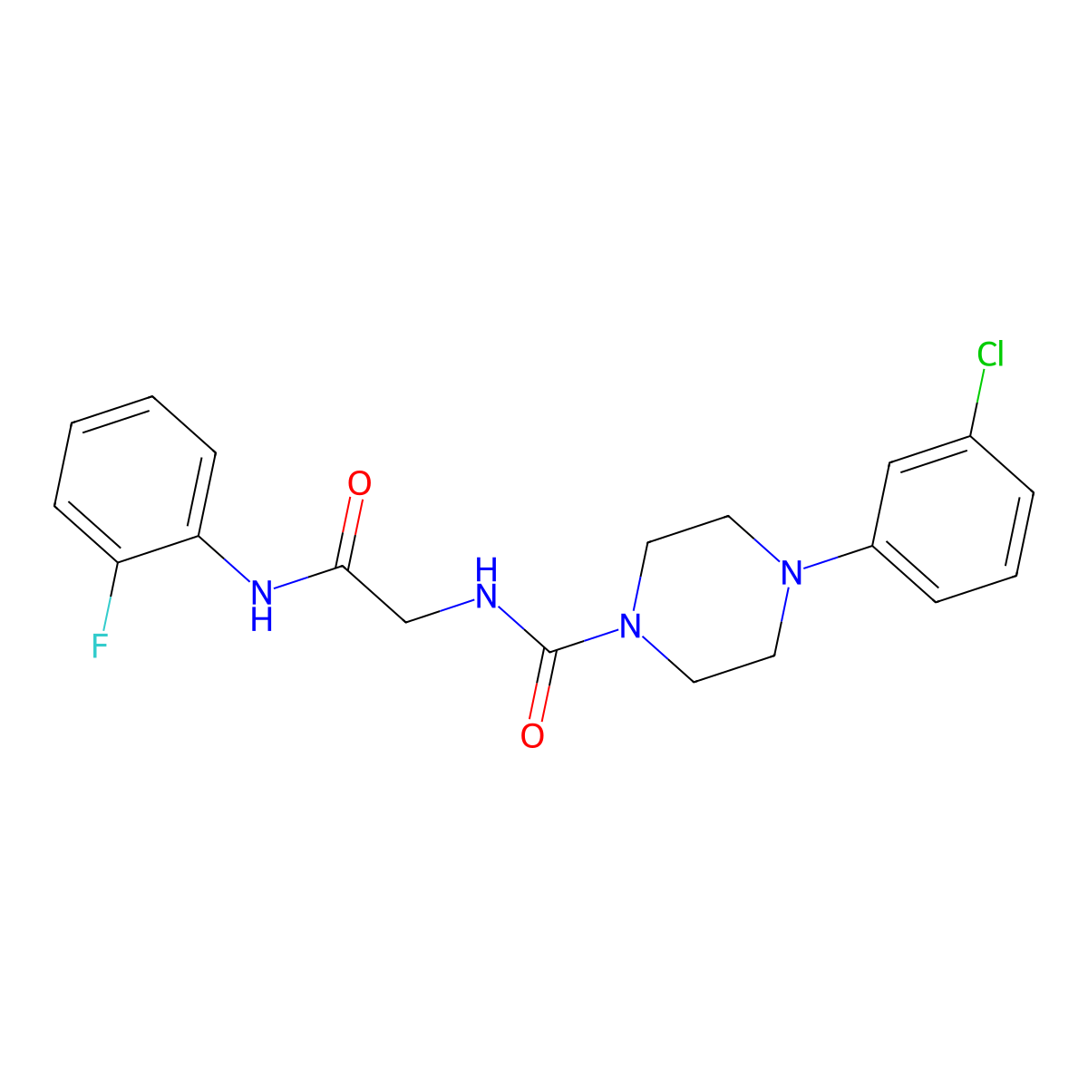 4-(3-chlorophenyl)-N-(2-((2-fluorophenyl)amino)-2-oxoethyl)piperazine-1-carboxamide molecular structure, CAS 1282119-68-9