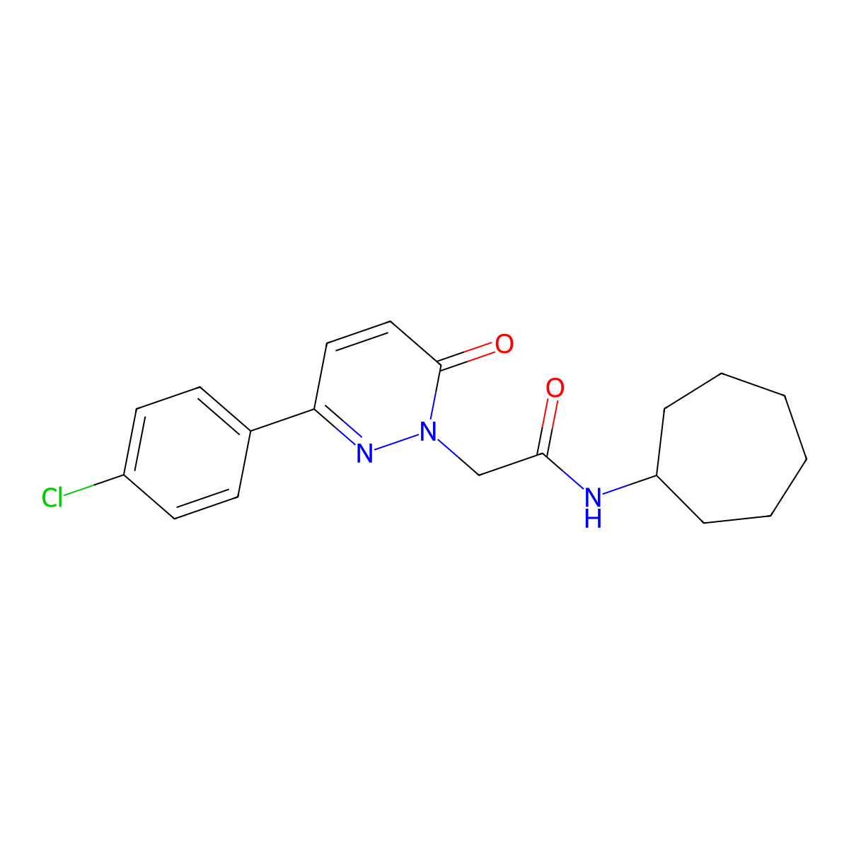 2-(3-(4-chlorophenyl)-6-oxopyridazin-1(6H)-yl)-N-cycloheptylacetamide molecular structure, CAS 1282119-94-1