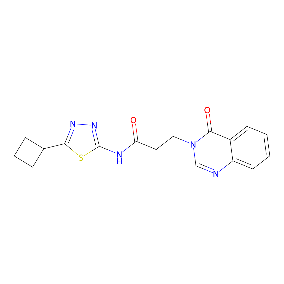 N-[(2Z)-5-cyclobutyl-1,3,4-thiadiazol-2(3H)-ylidene]-3-(4-oxoquinazolin-3(4H)-yl)propanamide molecular structure, CAS 1282120-00-6