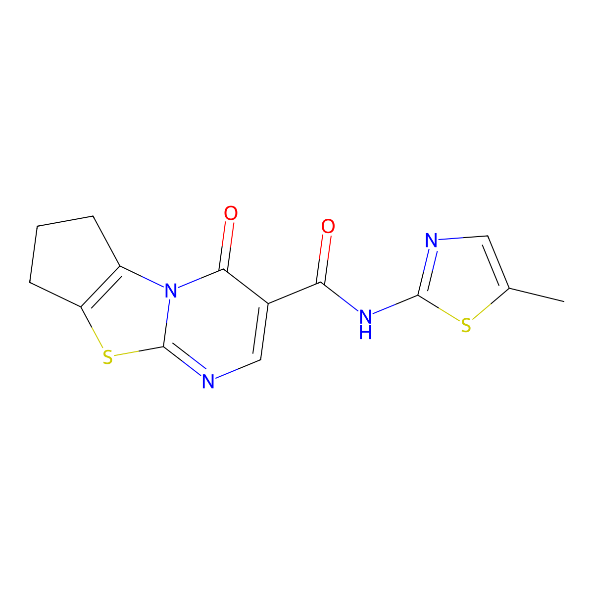 N-(5-methylthiazol-2-yl)-4-oxo-4,6,7,8-tetrahydrocyclopenta[4,5]thiazolo[3,2-a]pyrimidine-3-carboxamide molecular structure, CAS 1282120-19-7