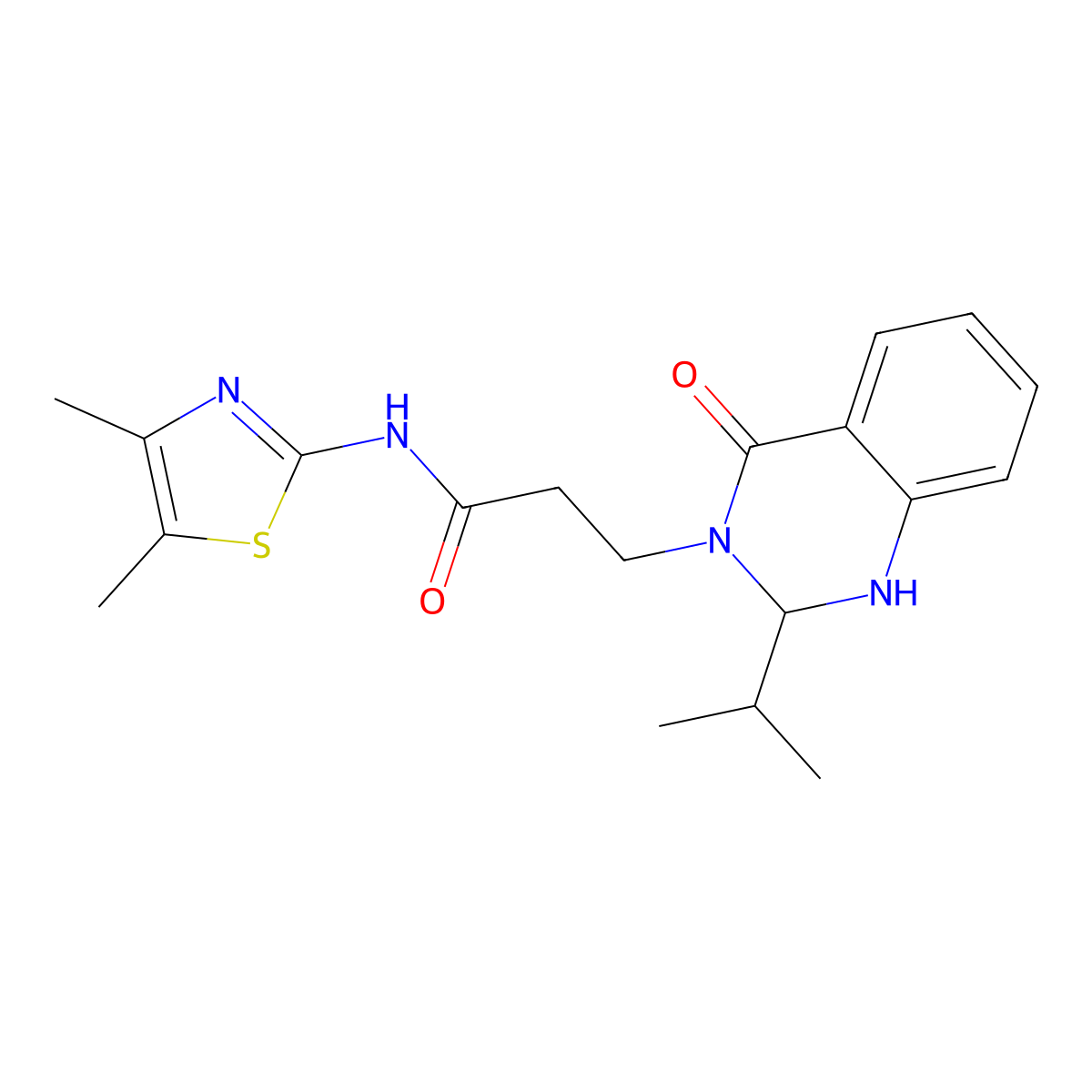 N-(4,5-dimethyl-1,3-thiazol-2-yl)-3-[2-isopropyl-4-oxo-1,4-dihydro-3(2H)-quinazolinyl]propanamide molecular structure, CAS 1282120-40-4