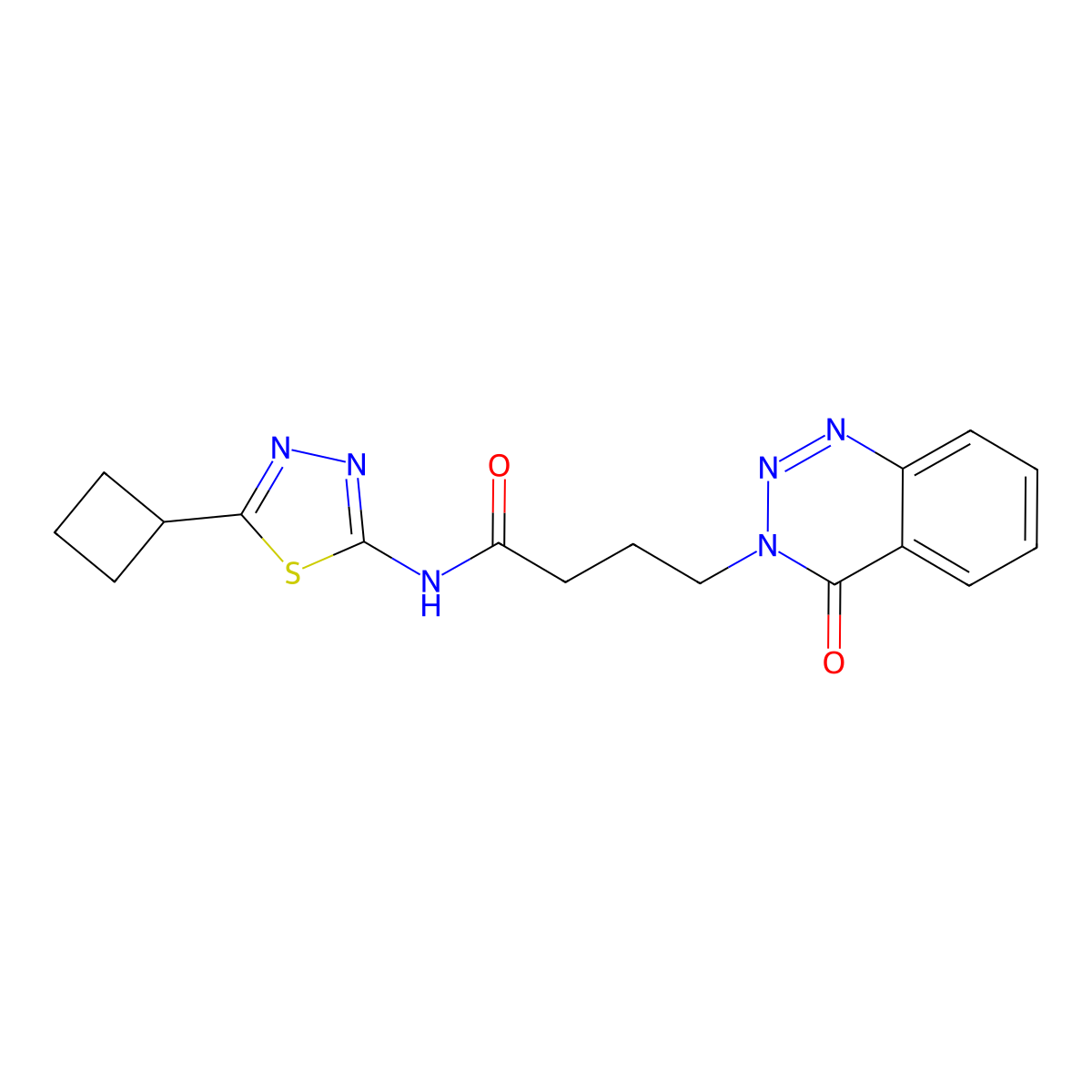 N-[(2Z)-5-cyclobutyl-1,3,4-thiadiazol-2(3H)-ylidene]-4-(4-oxo-1,2,3-benzotriazin-3(4H)-yl)butanamide molecular structure, CAS 1282120-42-6