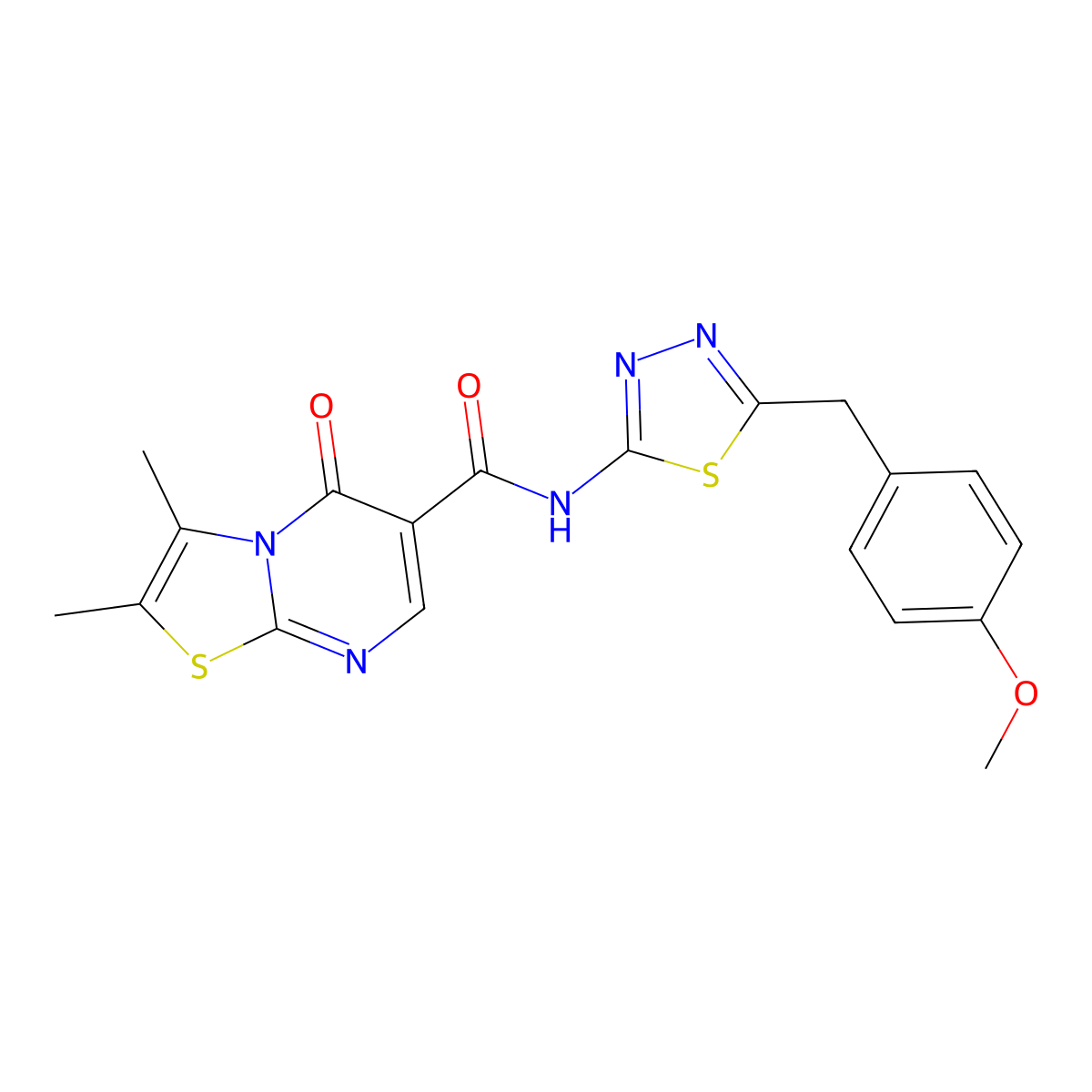 N-[(2Z)-5-(4-methoxybenzyl)-1,3,4-thiadiazol-2(3H)-ylidene]-2,3-dimethyl-5-oxo-5H-[1,3]thiazolo[3,2-a]pyrimidine-6-carboxamide molecular structure, CAS 1282120-44-8
