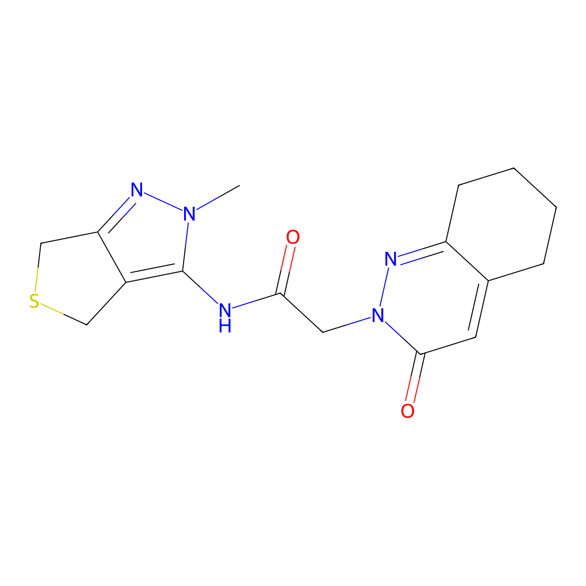 N-(2-methyl-2,6-dihydro-4H-thieno[3,4-c]pyrazol-3-yl)-2-(3-oxo-5,6,7,8-tetrahydrocinnolin-2(3H)-yl)acetamide molecular structure, CAS 1282120-63-1