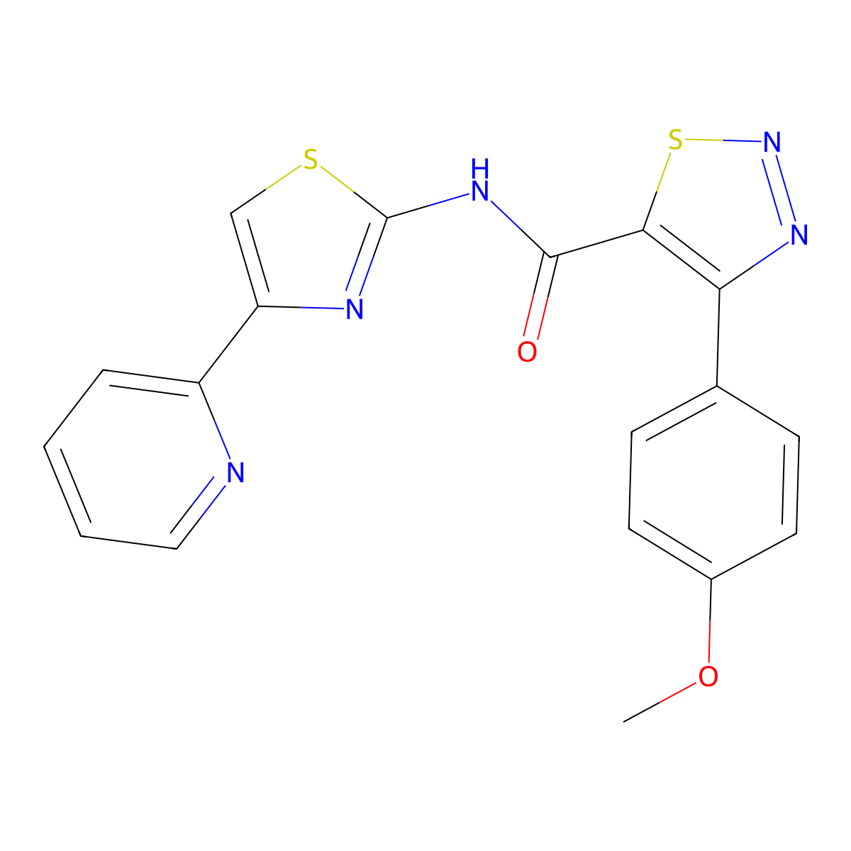 4-(4-methoxyphenyl)-N-[(2Z)-4-(pyridin-2-yl)-1,3-thiazol-2(3H)-ylidene]-1,2,3-thiadiazole-5-carboxamide molecular structure, CAS 1282121-03-2
