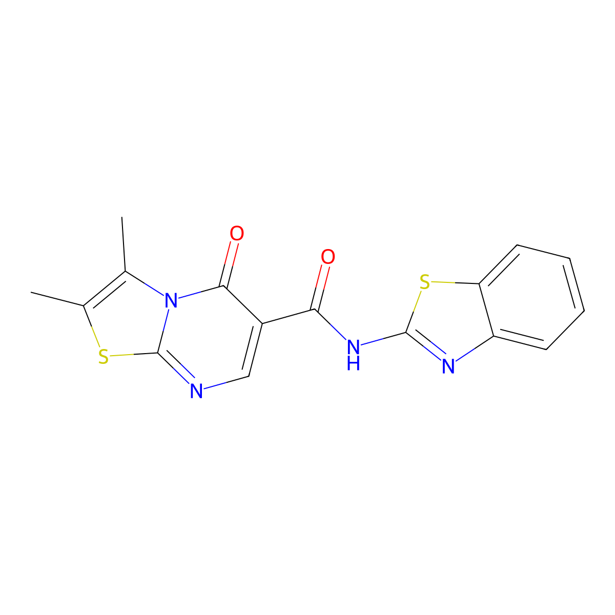 N-(benzo[d]thiazol-2-yl)-2,3-dimethyl-5-oxo-5H-thiazolo[3,2-a]pyrimidine-6-carboxamide molecular structure, CAS 1282121-12-3