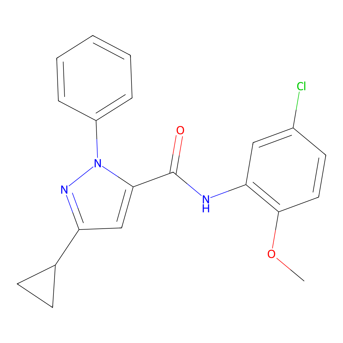 N-(5-chloro-2-methoxyphenyl)-3-cyclopropyl-1-phenyl-1H-pyrazole-5-carboxamide molecular structure, CAS 1282121-14-5