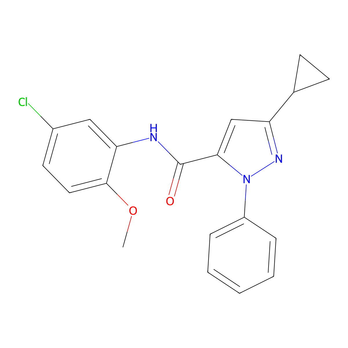 N-(5-chloro-2-methoxyphenyl)-3-cyclopropyl-1-phenyl-1H-pyrazole-5-carboxamide molecular structure, CAS 1282121-14-5