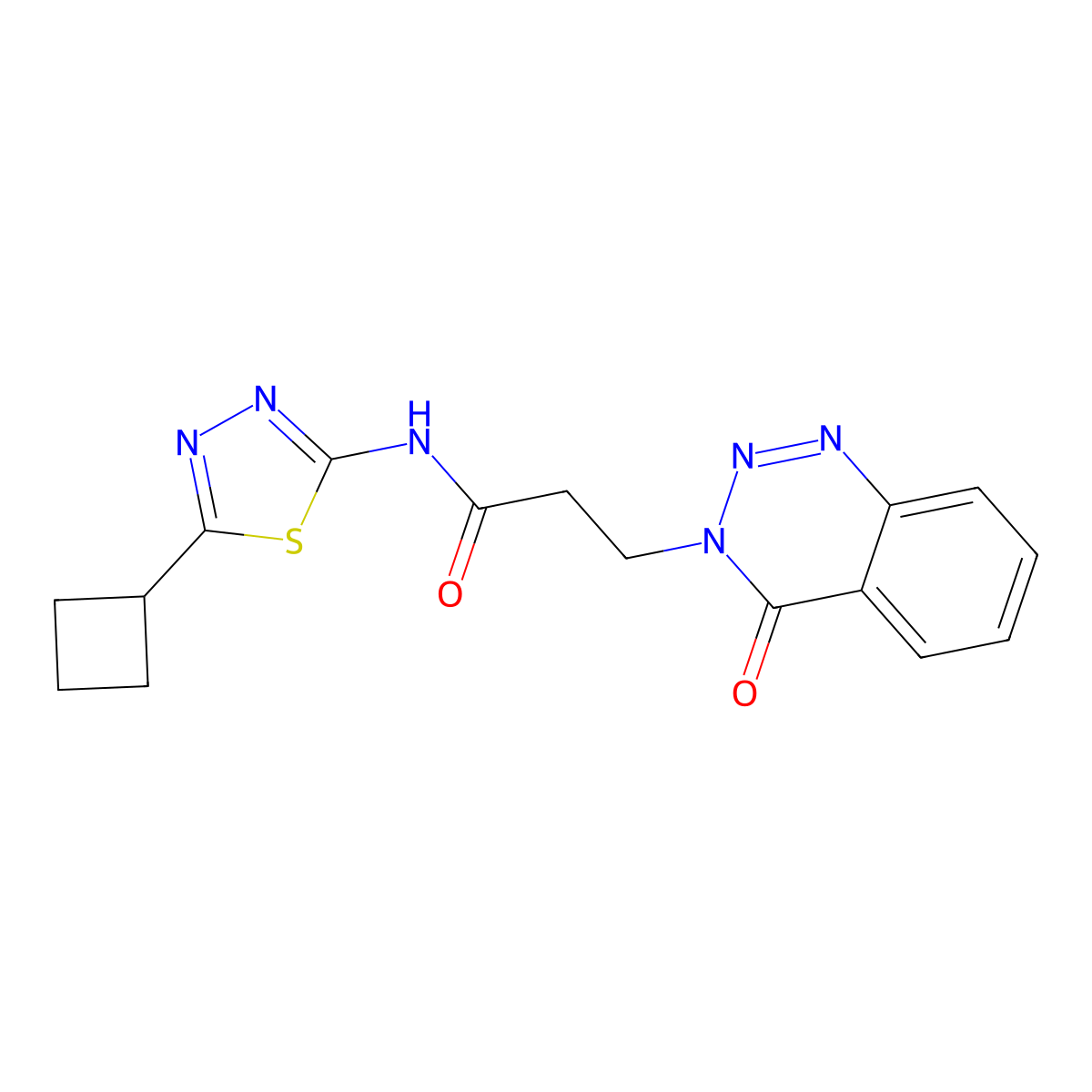 N-[(2Z)-5-cyclobutyl-1,3,4-thiadiazol-2(3H)-ylidene]-3-(4-oxo-1,2,3-benzotriazin-3(4H)-yl)propanamide molecular structure, CAS 1282121-37-2