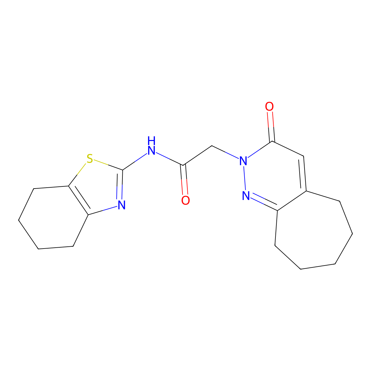 2-(3-oxo-3,5,6,7,8,9-hexahydro-2H-cyclohepta[c]pyridazin-2-yl)-N-(4,5,6,7-tetrahydro-1,3-benzothiazol-2-yl)acetamide molecular structure, CAS 1282121-43-0