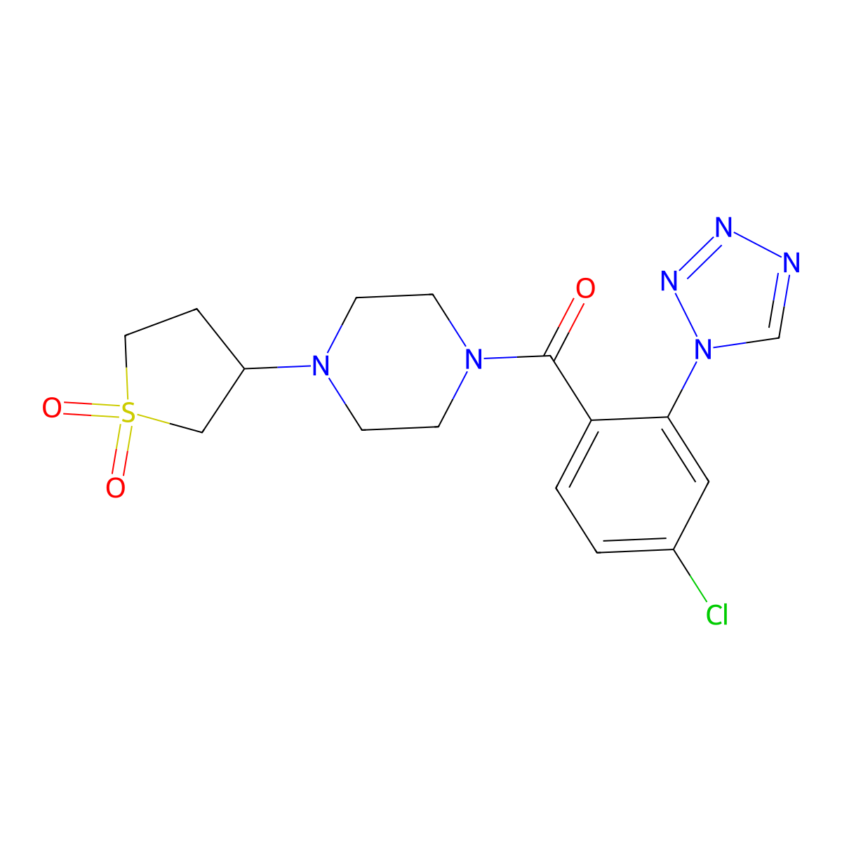 (4-chloro-2-(1H-tetrazol-1-yl)phenyl)(4-(1,1-dioxidotetrahydrothiophen-3-yl)piperazin-1-yl)methanone molecular structure, CAS 1282121-78-1