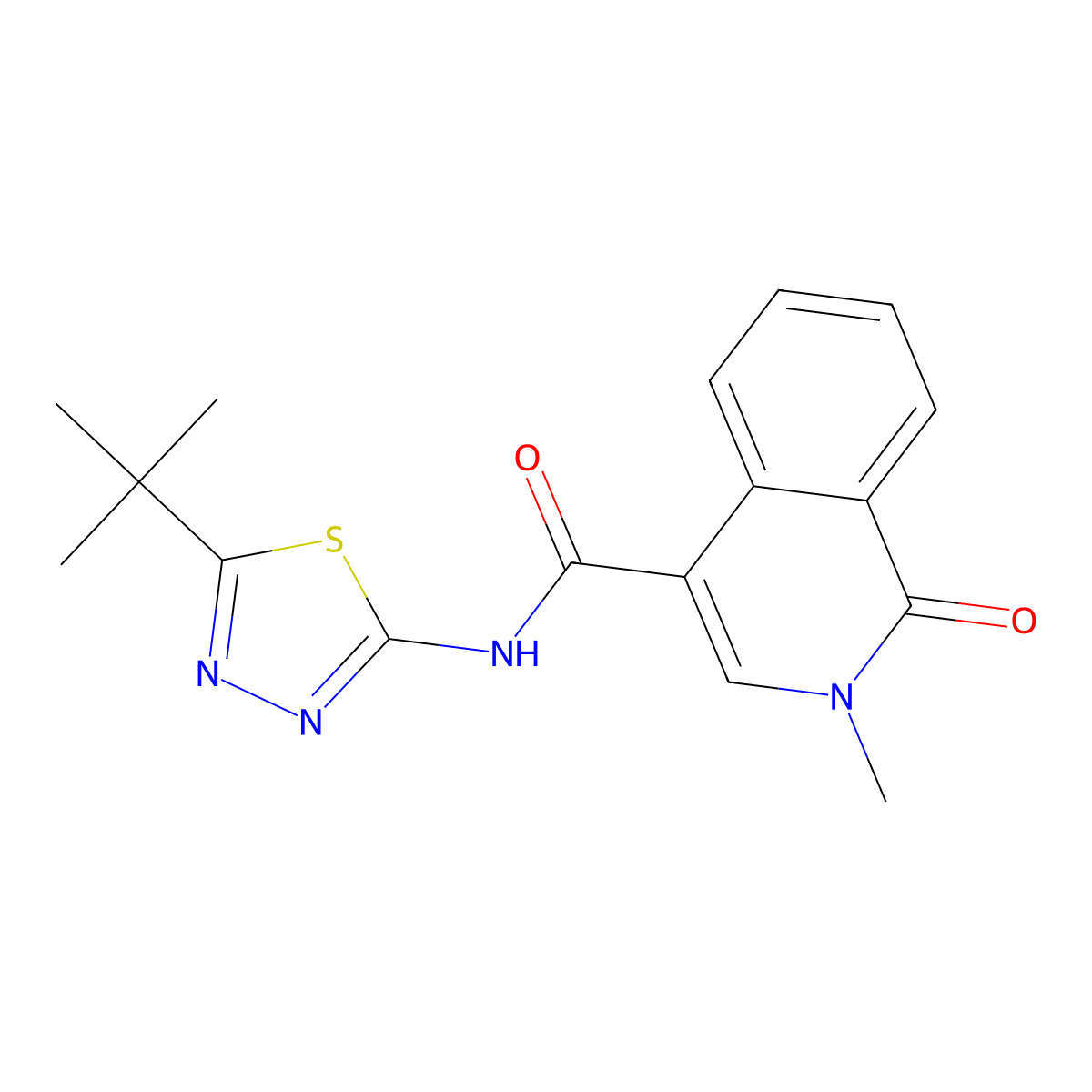 N-[(2Z)-5-tert-butyl-1,3,4-thiadiazol-2(3H)-ylidene]-2-methyl-1-oxo-1,2-dihydroisoquinoline-4-carboxamide molecular structure, CAS 1282121-81-6