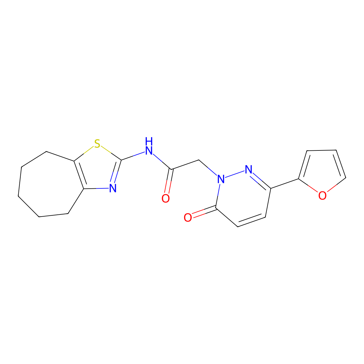 2-[3-(furan-2-yl)-6-oxopyridazin-1(6H)-yl]-N-[(2Z)-3,4,5,6,7,8-hexahydro-2H-cyclohepta[d][1,3]thiazol-2-ylidene]acetamide molecular structure, CAS 1282121-85-0