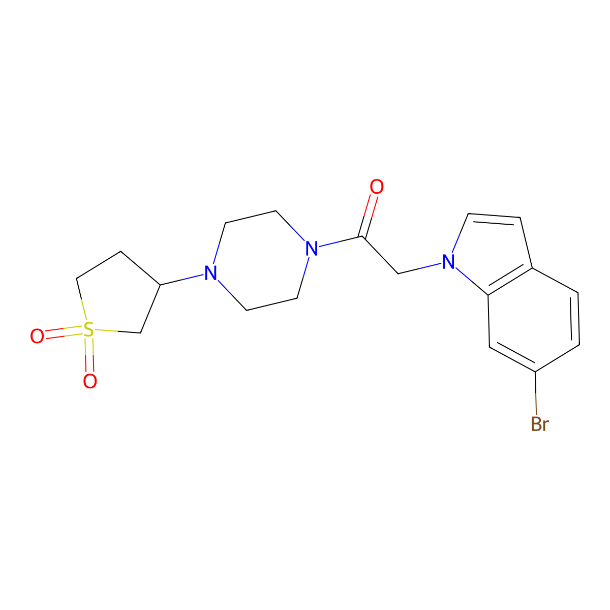 2-(6-bromo-1H-indol-1-yl)-1-(4-(1,1-dioxidotetrahydrothiophen-3-yl)piperazin-1-yl)ethanone molecular structure, CAS 1282121-90-7
