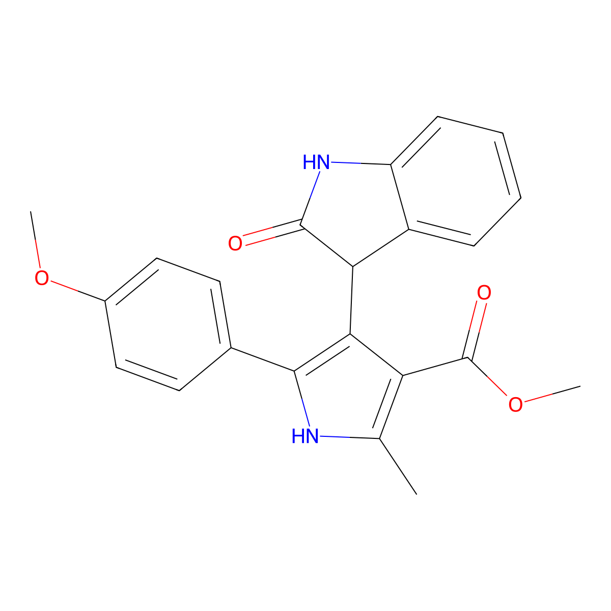 methyl 5-(4-methoxyphenyl)-2-methyl-4-(2-oxo-2,3-dihydro-1H-indol-3-yl)-1H-pyrrole-3-carboxylate molecular structure, CAS 1282121-92-9