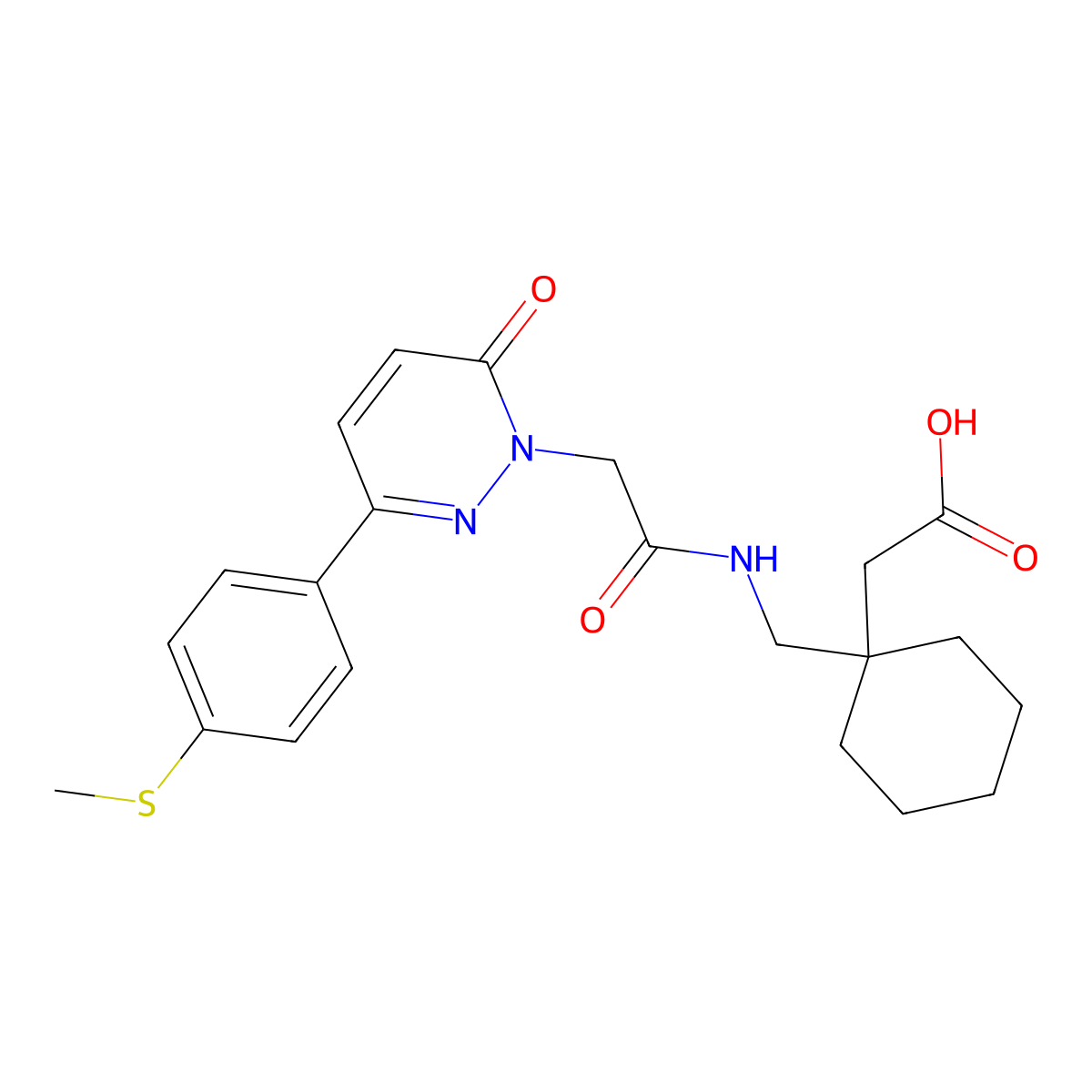 (1-{[({3-[4-(methylsulfanyl)phenyl]-6-oxopyridazin-1(6H)-yl}acetyl)amino]methyl}cyclohexyl)acetic acid molecular structure, CAS 1282121-95-2