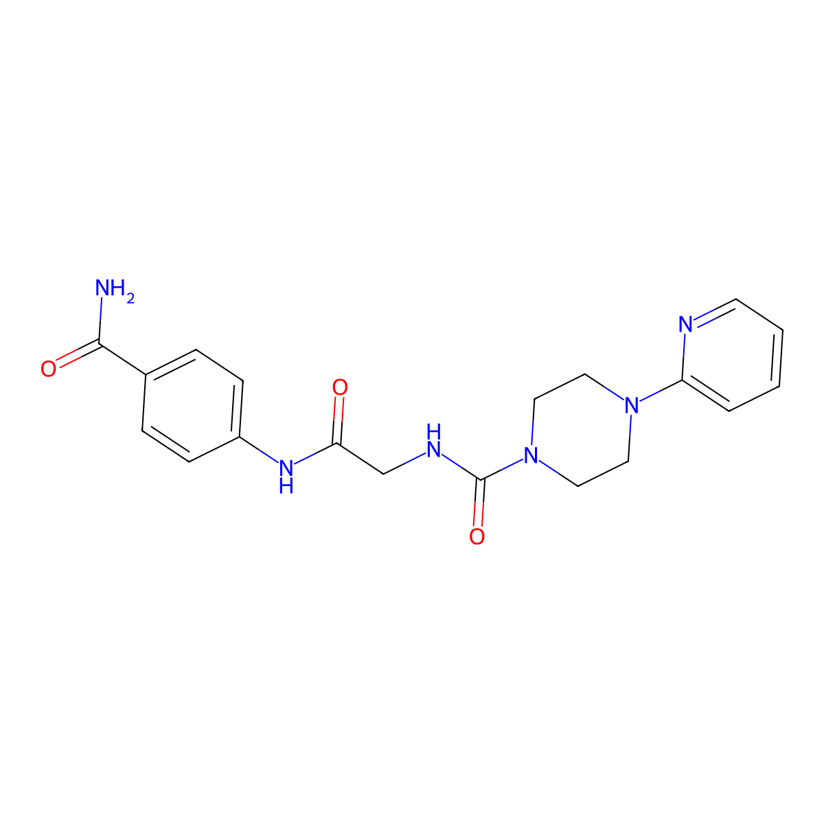 N-(2-((4-carbamoylphenyl)amino)-2-oxoethyl)-4-(pyridin-2-yl)piperazine-1-carboxamide molecular structure, CAS 1282122-20-6