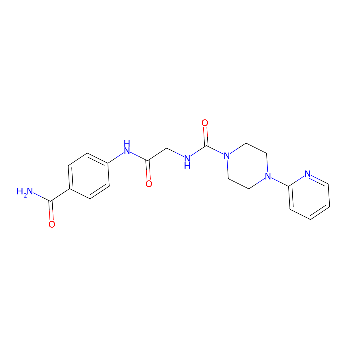N-(2-((4-carbamoylphenyl)amino)-2-oxoethyl)-4-(pyridin-2-yl)piperazine-1-carboxamide molecular structure, CAS 1282122-20-6
