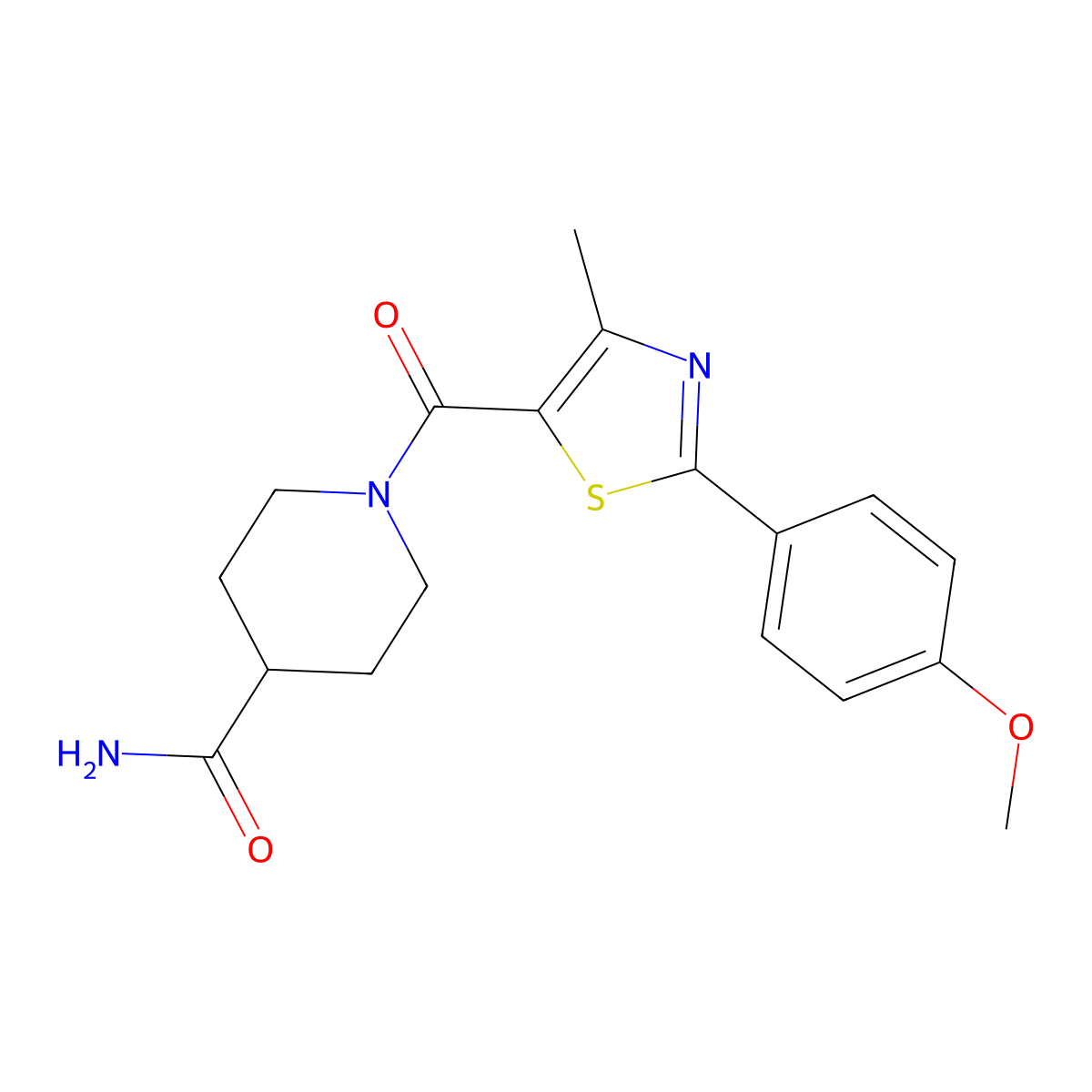 1-{[2-(4-Methoxyphenyl)-4-methyl-1,3-thiazol-5-yl]carbonyl}-4-piperidinecarboxamide molecular structure, CAS 1282122-26-2