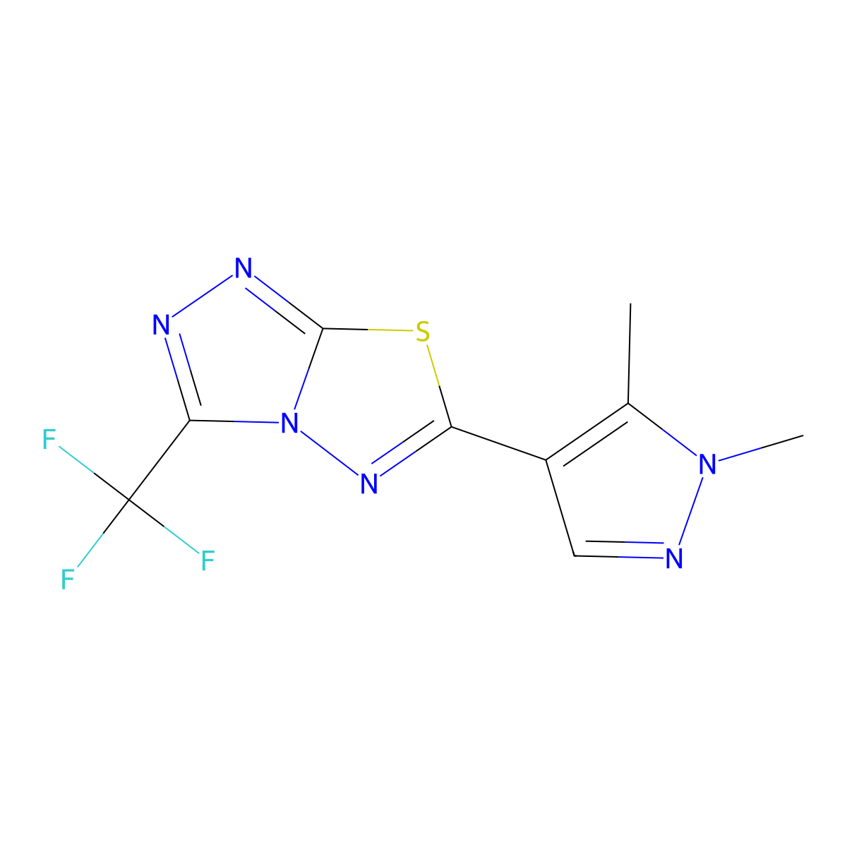 6-(1,5-dimethyl-1H-pyrazol-4-yl)-3-(trifluoromethyl)[1,2,4]triazolo[3,4-b][1,3,4]thiadiazole molecular structure, CAS 1282122-31-9