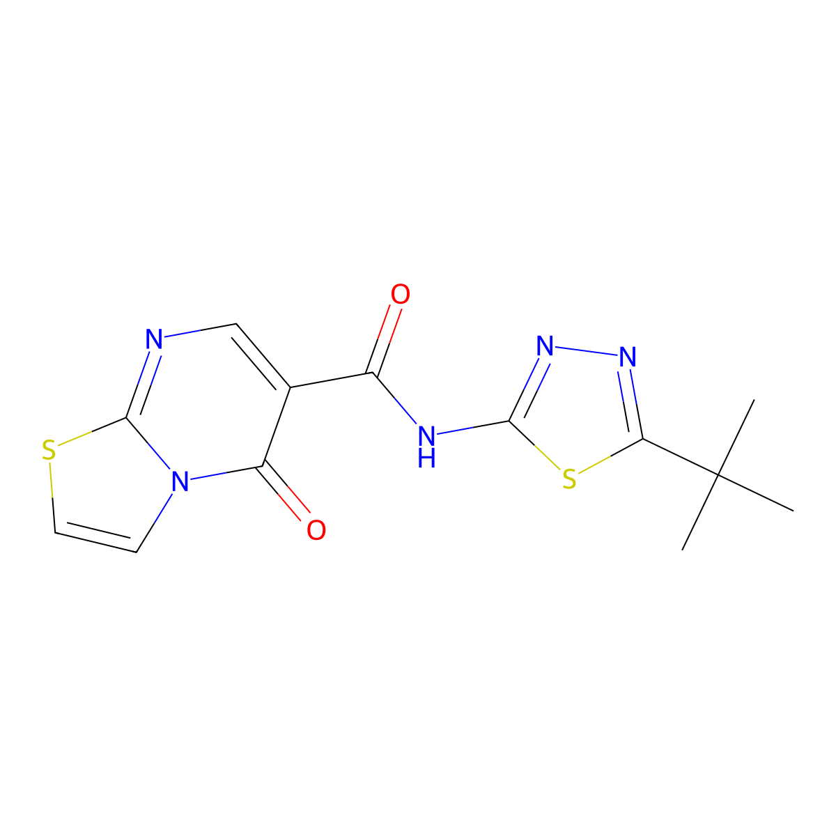 N-[(2E)-5-tert-butyl-1,3,4-thiadiazol-2(3H)-ylidene]-5-oxo-5H-[1,3]thiazolo[3,2-a]pyrimidine-6-carboxamide molecular structure, CAS 1282122-61-5
