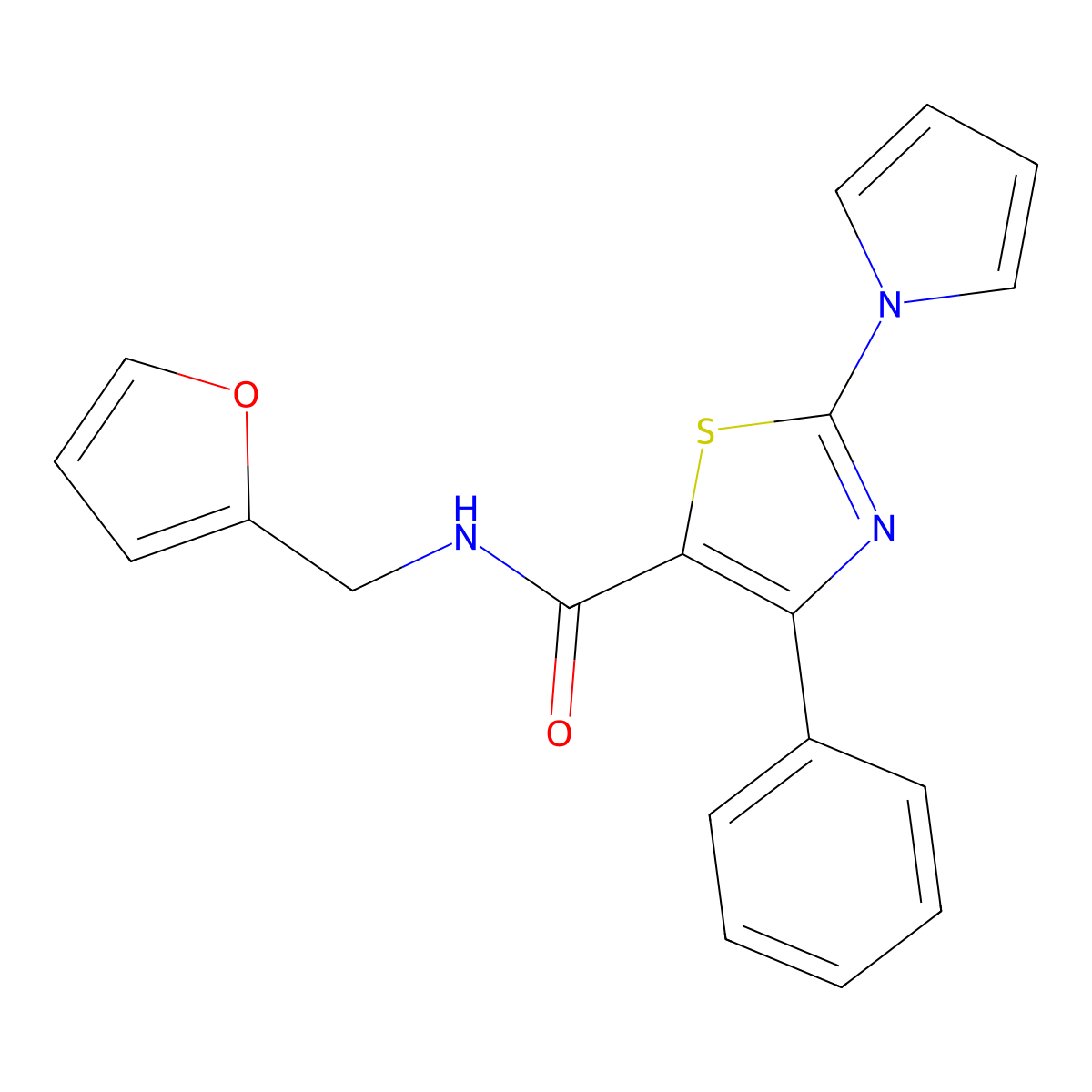 N-(furan-2-ylmethyl)-4-phenyl-2-(1H-pyrrol-1-yl)-1,3-thiazole-5-carboxamide molecular structure, CAS 1282122-83-1
