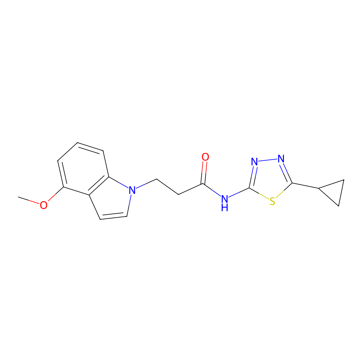 N-(5-cyclopropyl-1,3,4-thiadiazol-2-yl)-3-(4-methoxy-1H-indol-1-yl)propanamide molecular structure, CAS 1282122-87-5