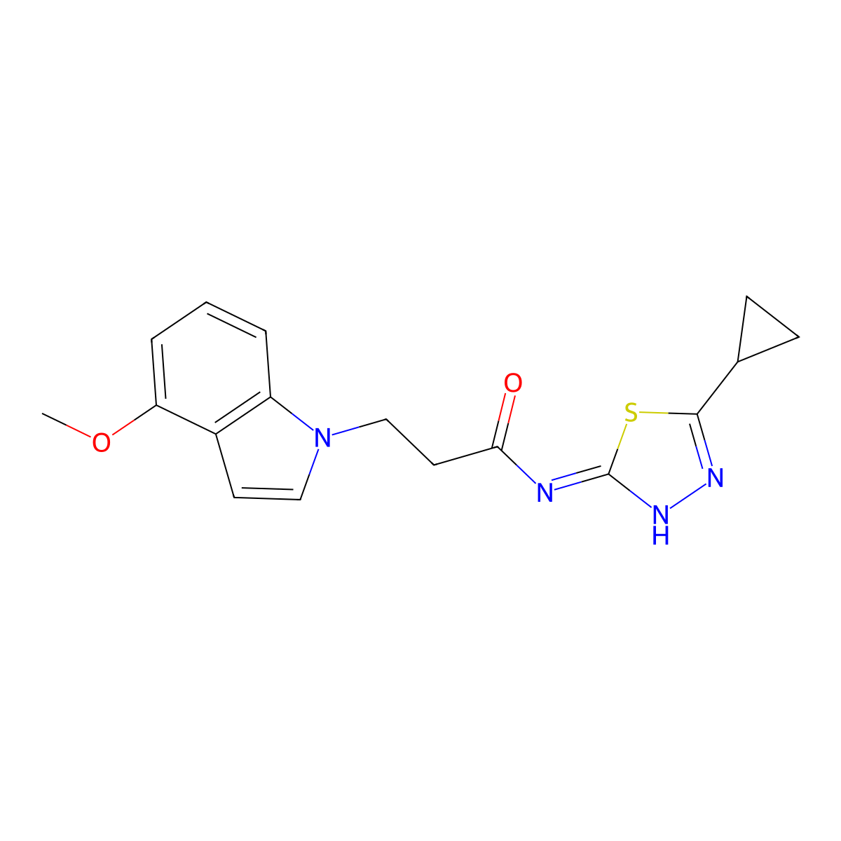 N-(5-cyclopropyl-1,3,4-thiadiazol-2-yl)-3-(4-methoxy-1H-indol-1-yl)propanamide molecular structure, CAS 1282122-87-5