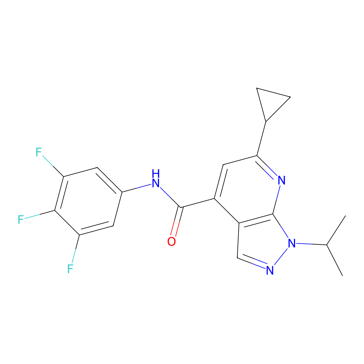 6-cyclopropyl-1-(propan-2-yl)-N-(3,4,5-trifluorophenyl)-1H-pyrazolo[3,4-b]pyridine-4-carboxamide molecular structure, CAS 1282122-97-7