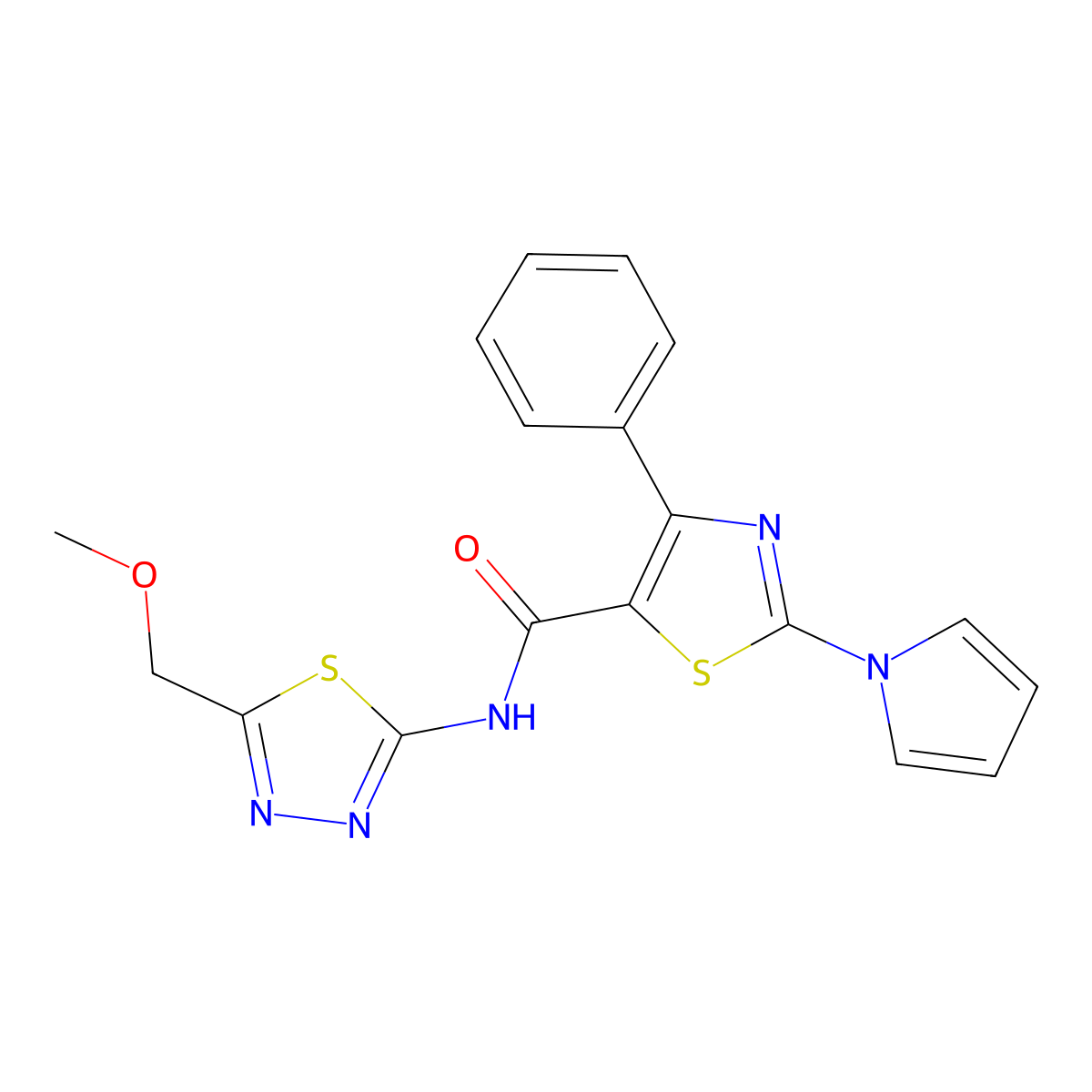 N-[(2Z)-5-(methoxymethyl)-1,3,4-thiadiazol-2(3H)-ylidene]-4-phenyl-2-(1H-pyrrol-1-yl)-1,3-thiazole-5-carboxamide molecular structure, CAS 1282123-00-5