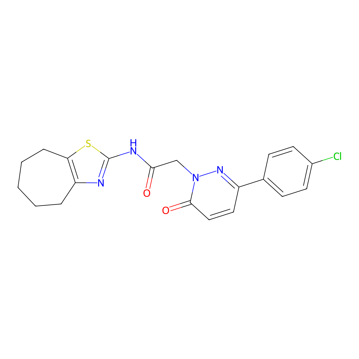 2-[3-(4-chlorophenyl)-6-oxopyridazin-1(6H)-yl]-N-[(2Z)-3,4,5,6,7,8-hexahydro-2H-cyclohepta[d][1,3]thiazol-2-ylidene]acetamide molecular structure, CAS 1282123-14-1