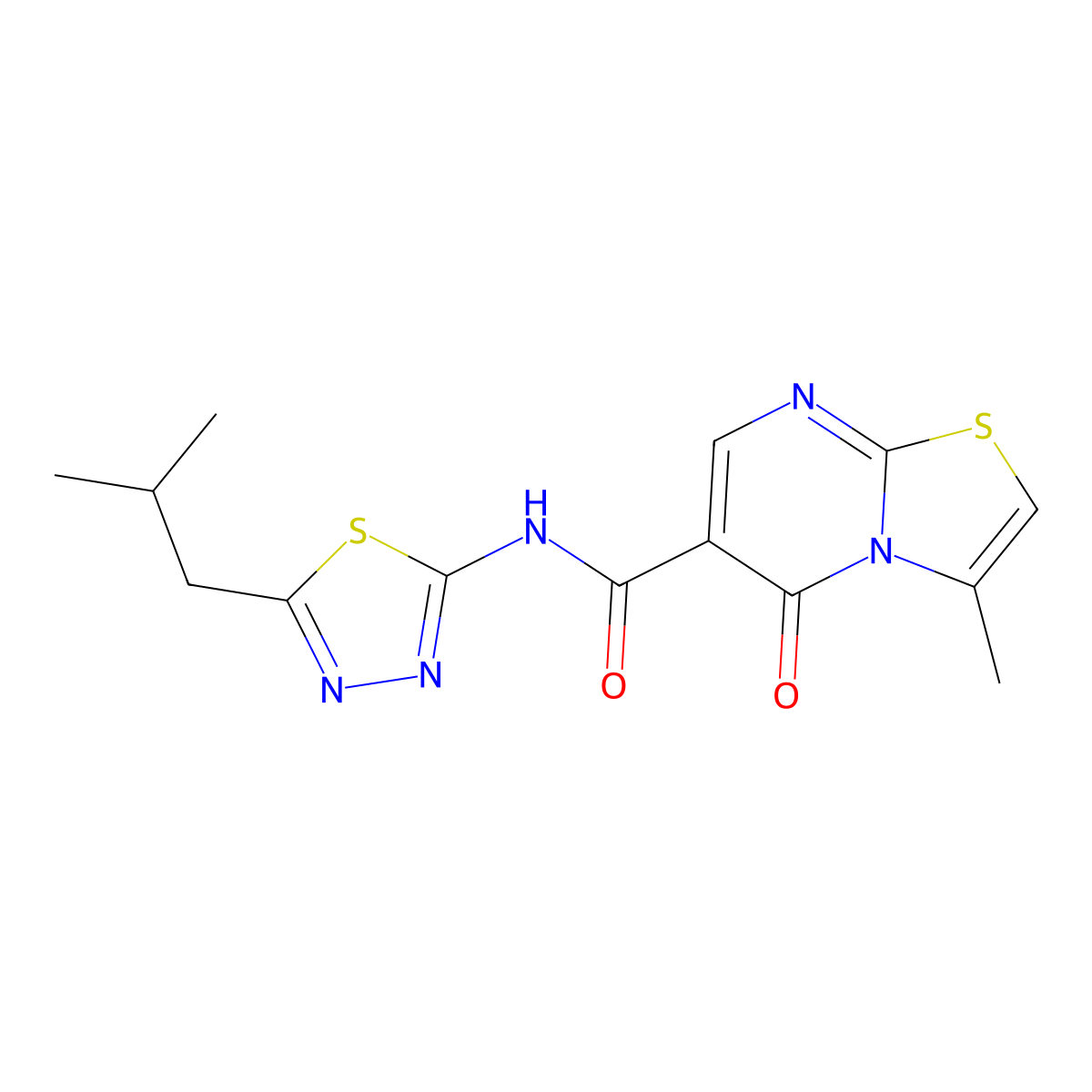 3-methyl-N-[(2E)-5-(2-methylpropyl)-1,3,4-thiadiazol-2(3H)-ylidene]-5-oxo-5H-[1,3]thiazolo[3,2-a]pyrimidine-6-carboxamide molecular structure, CAS 1282123-15-2