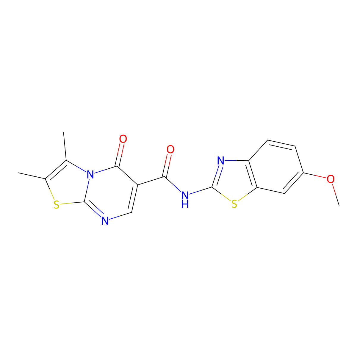 N-(6-methoxy-1,3-benzothiazol-2-yl)-2,3-dimethyl-5-oxo-5H-[1,3]thiazolo[3,2-a]pyrimidine-6-carboxamide molecular structure, CAS 1282123-18-5
