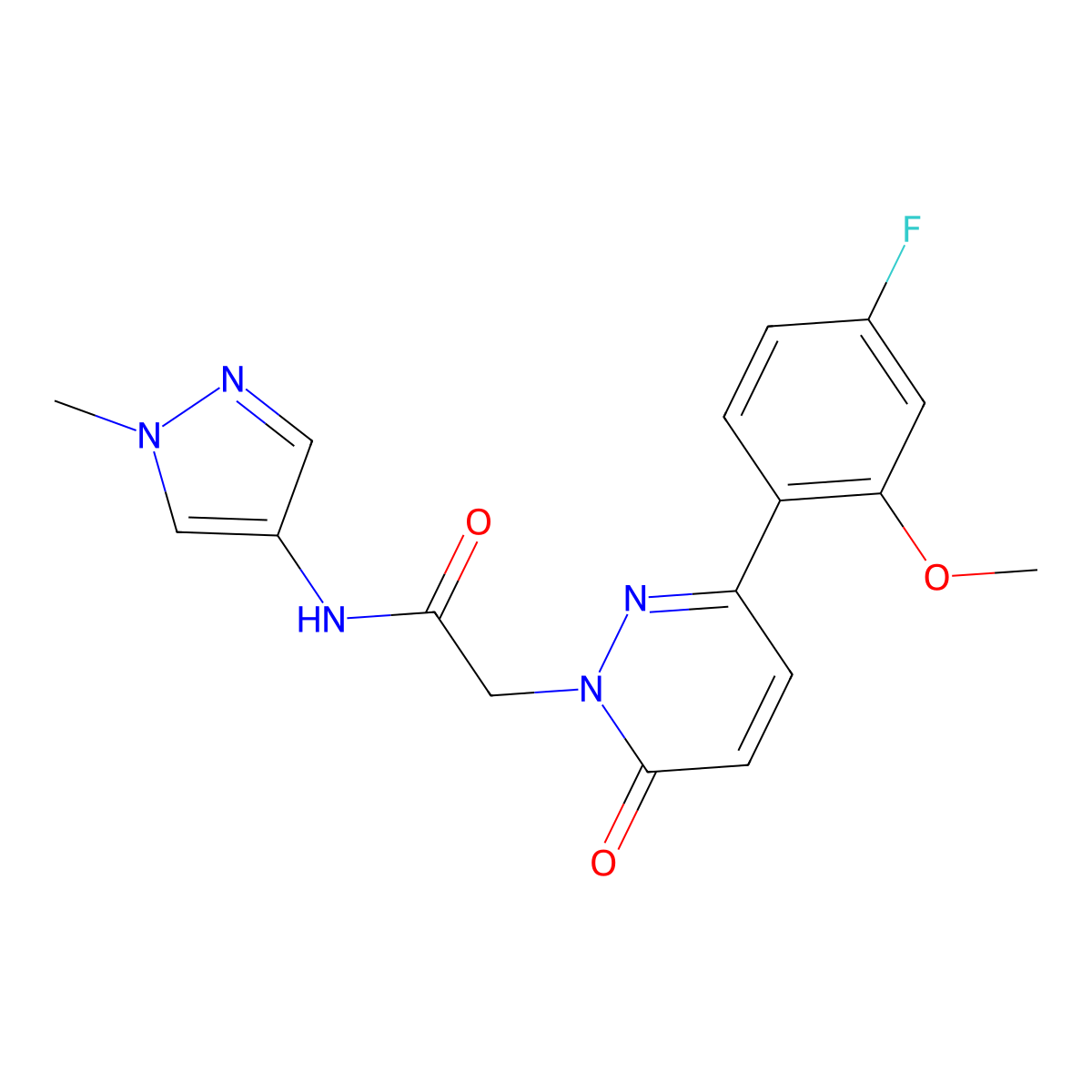 2-(3-(4-fluoro-2-methoxyphenyl)-6-oxopyridazin-1(6H)-yl)-N-(1-methyl-1H-pyrazol-4-yl)acetamide molecular structure, CAS 1282123-22-1