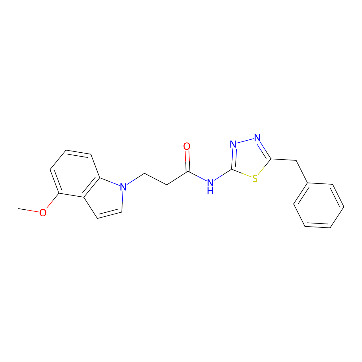 N-(5-benzyl-1,3,4-thiadiazol-2-yl)-3-(4-methoxy-1H-indol-1-yl)propanamide molecular structure, CAS 1282123-64-1
